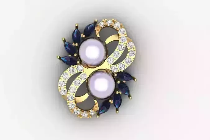 Vintage Style Dual Pearl Earring With Marquise And Round Stones
