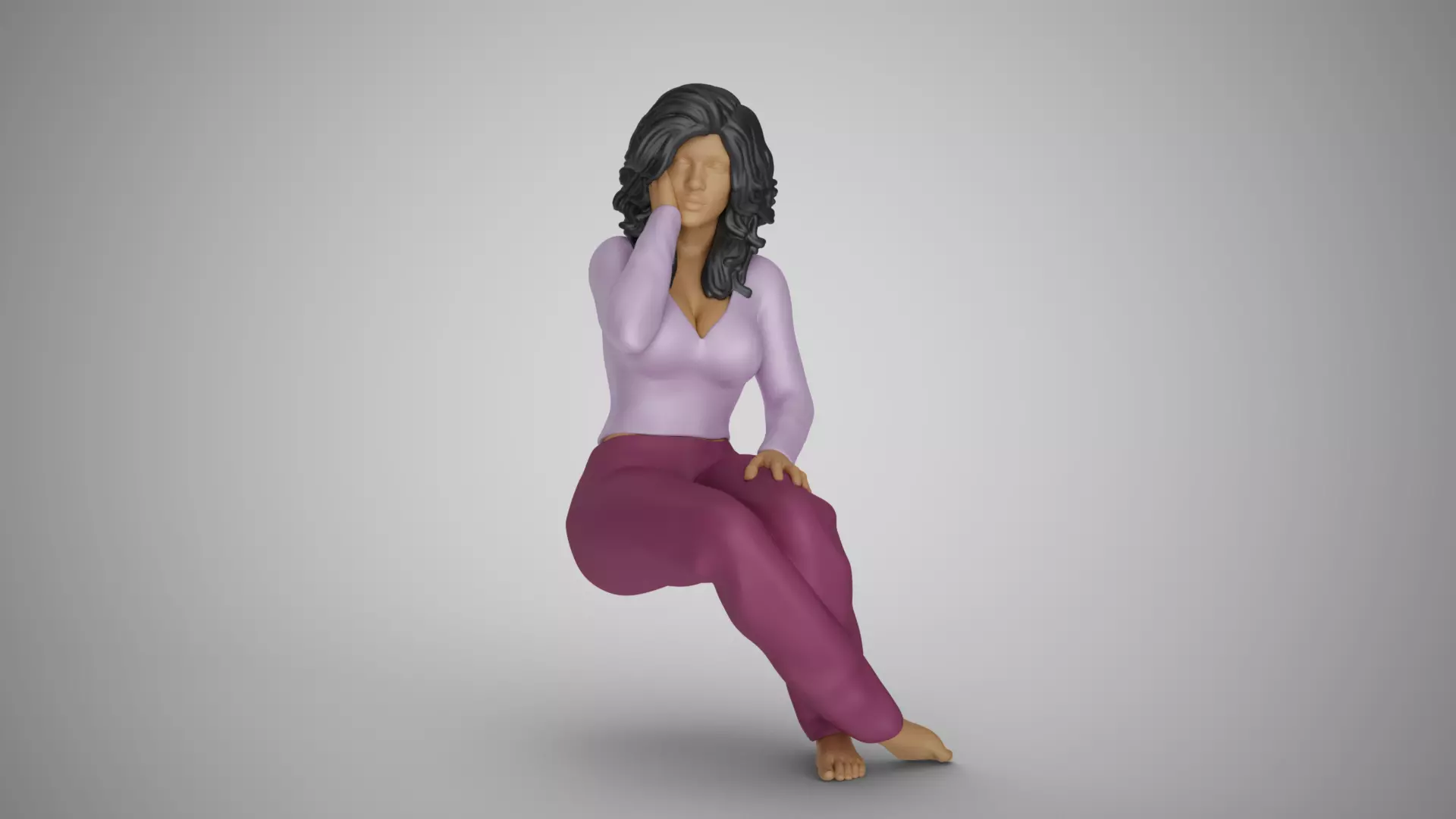 Sitting Woman Thinking 2 3D print model