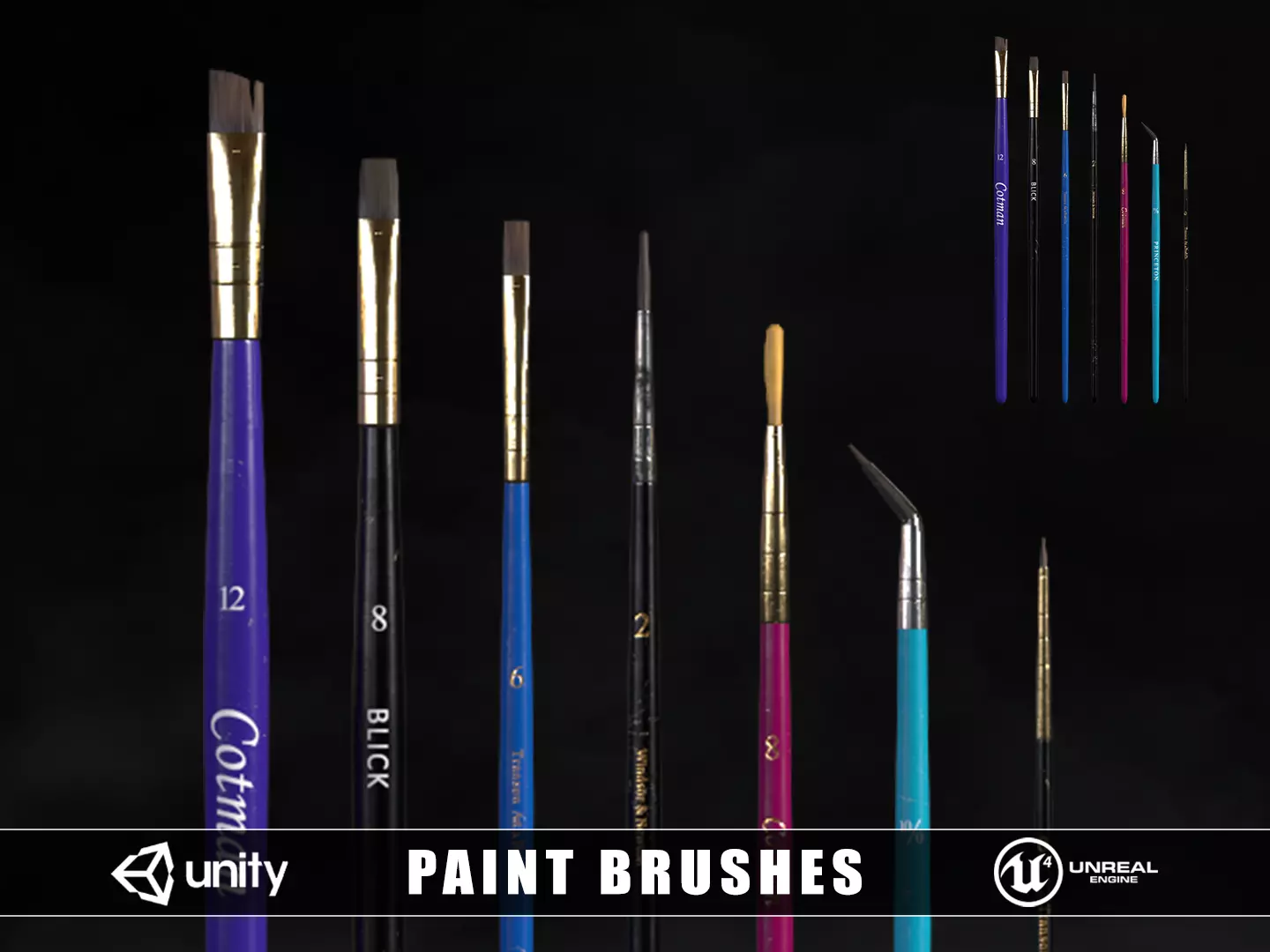 Paint Brushes Low-poly 3D model_0