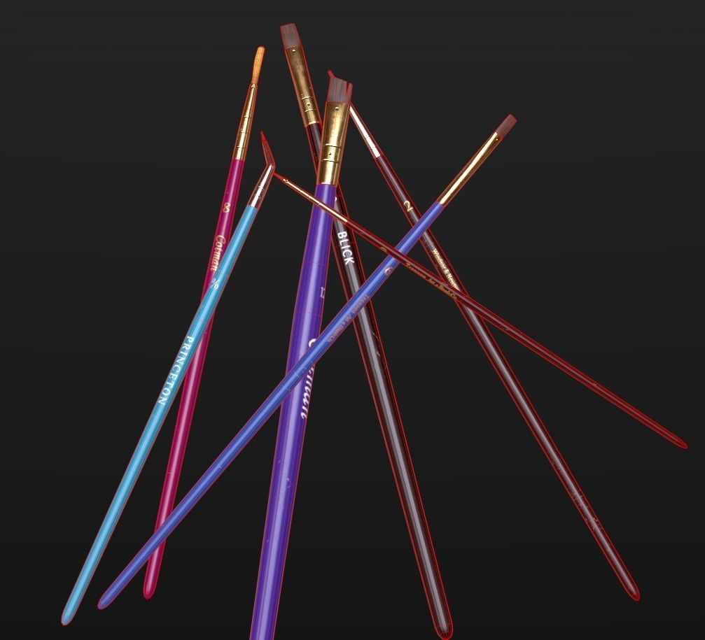 Paint Brushes Low-poly 3D model_4