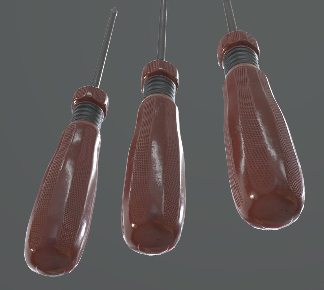 Screwdriver Set three screwdrivers Low-poly 3D model_3