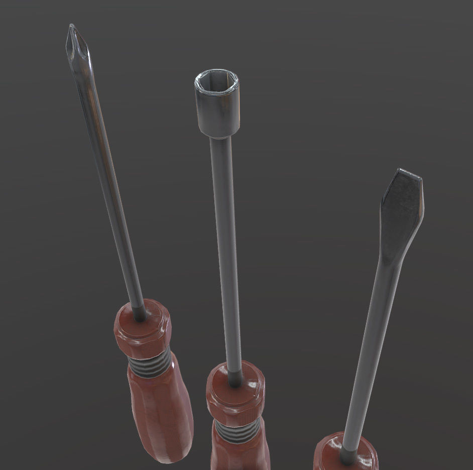 Screwdriver Set three screwdrivers Low-poly 3D model_4