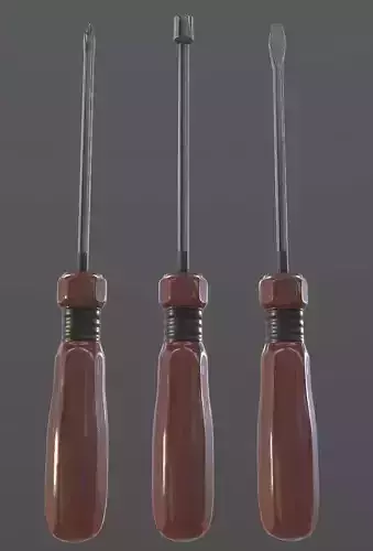 Screwdriver Set three screwdrivers Low-poly 3D model