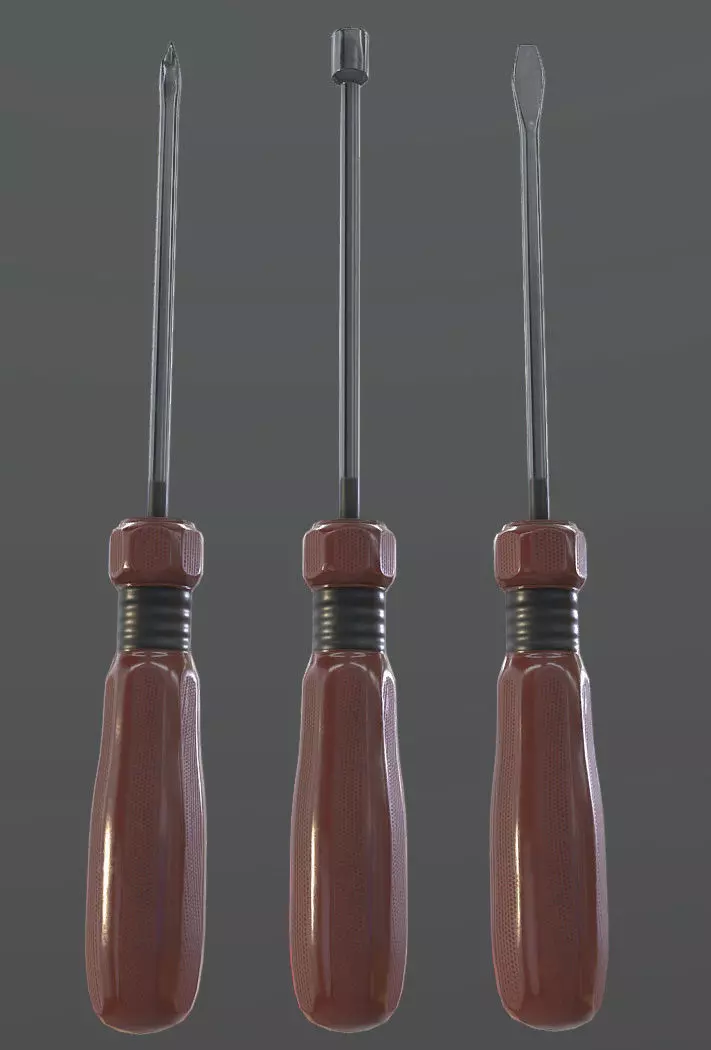 Screwdriver Set three screwdrivers Low-poly 3D model_0