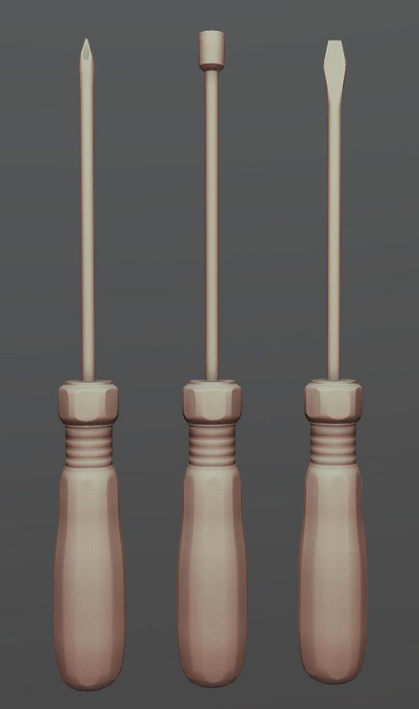 Screwdriver Set three screwdrivers Low-poly 3D model_1