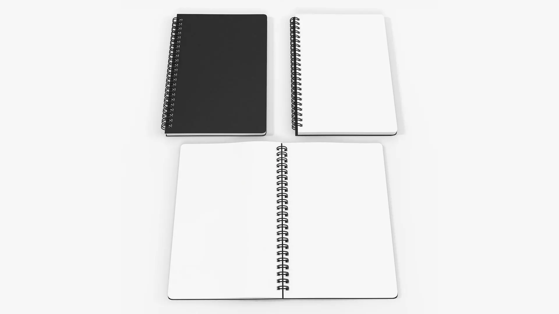 Sketchbooks with spiral on side open close 3D Model Collection_0
