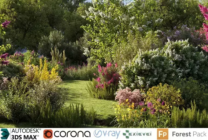 Garden shrub flowers Collection- Include GrowFX and Mesh file  3D model