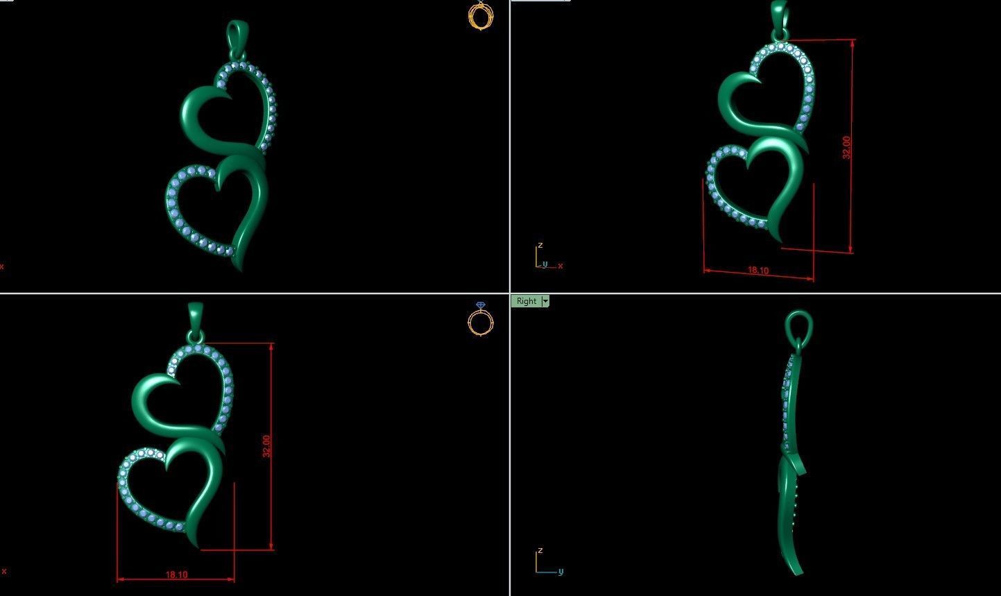 Cute Double Heart Diamond Pendant  3D print model_5