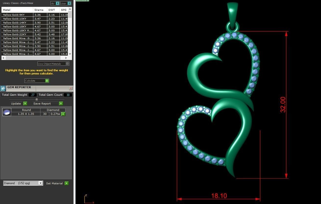 Cute Double Heart Diamond Pendant  3D print model_4