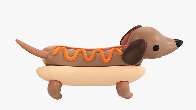 Puppy dachshund in hot dog bun 3D model 3