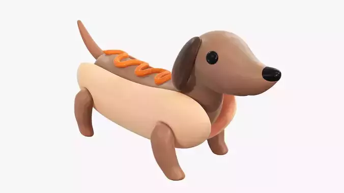 Puppy dachshund in hot dog bun 3D model