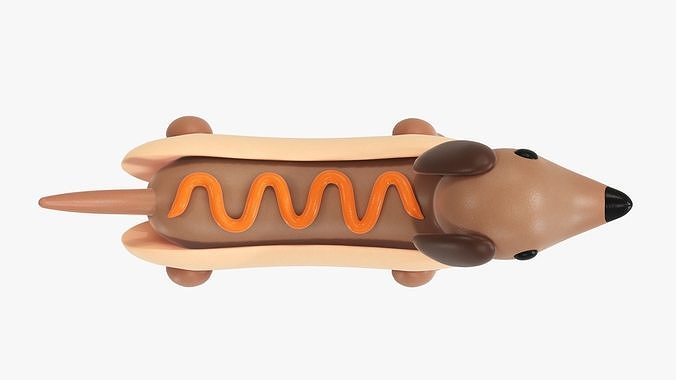 Puppy dachshund in hot dog bun 3D model 5