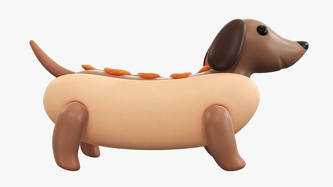 Puppy dachshund in hot dog bun 3D model 2