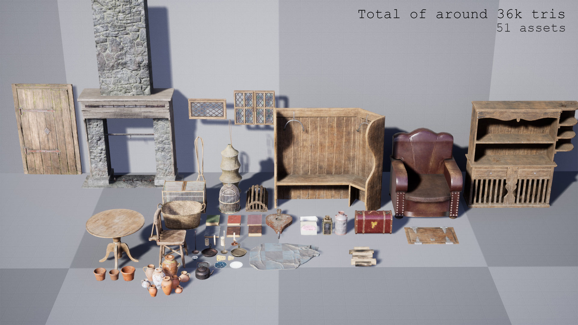 Hagrids Hut medieval prop pack Low-poly 3D model_12