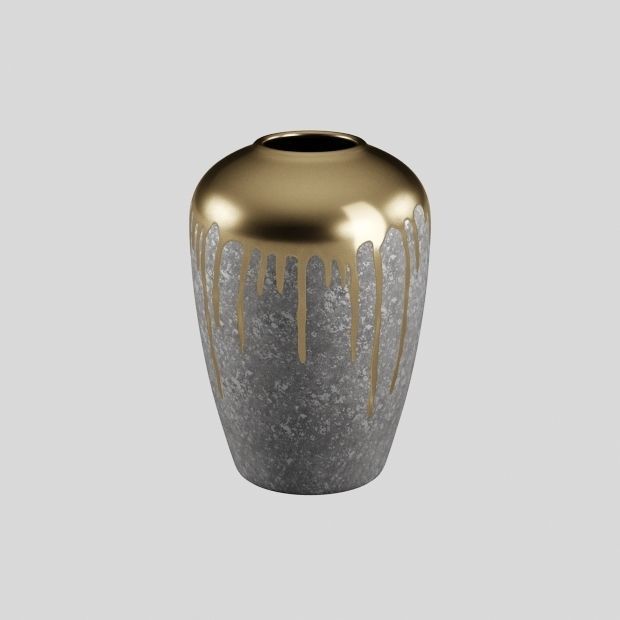 Gray and gold ceramic vase 3D model_1