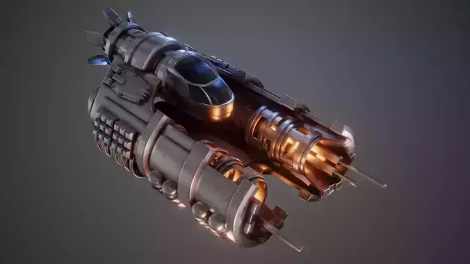 Highpoly Spaceship with flames 3D model
