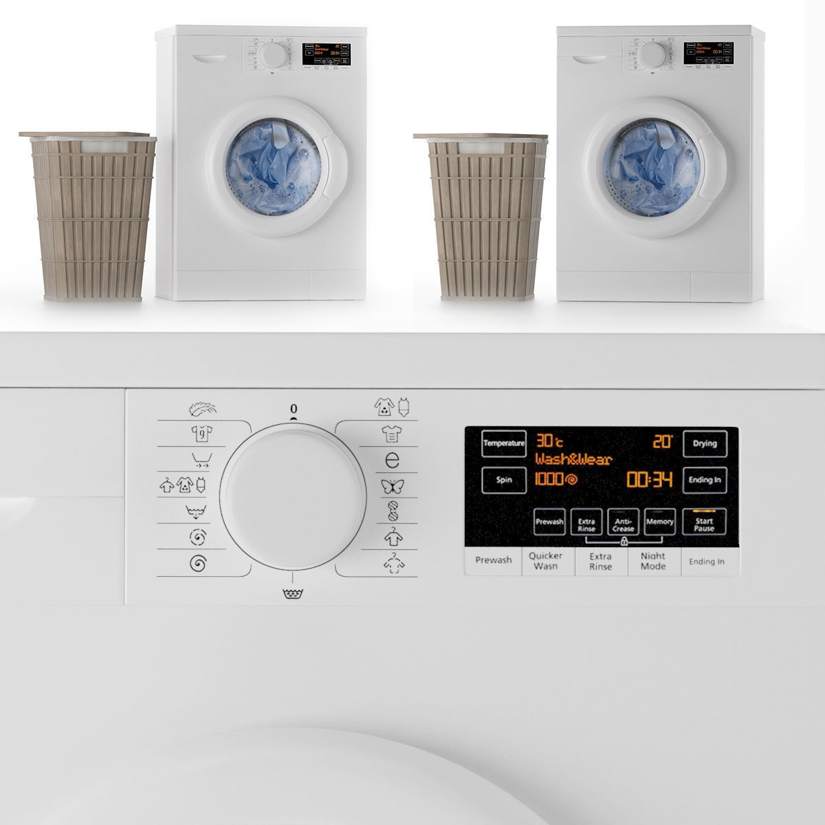 Washing machine and clothes basket trash 3D model_2