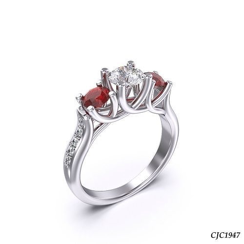 CJC1947 Ladies womans womens diamond ruby emerald Rings 3D print model