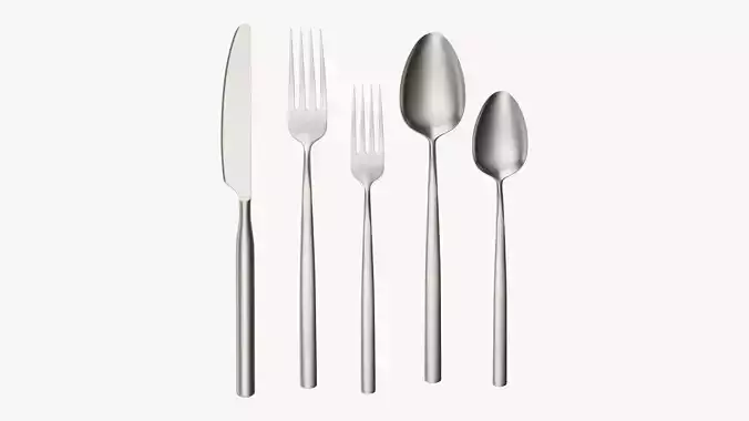 Flatware set 02 knife forks spoons 3D model