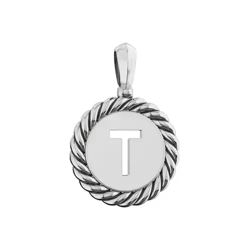 N175 T letter pendant in sterling silver