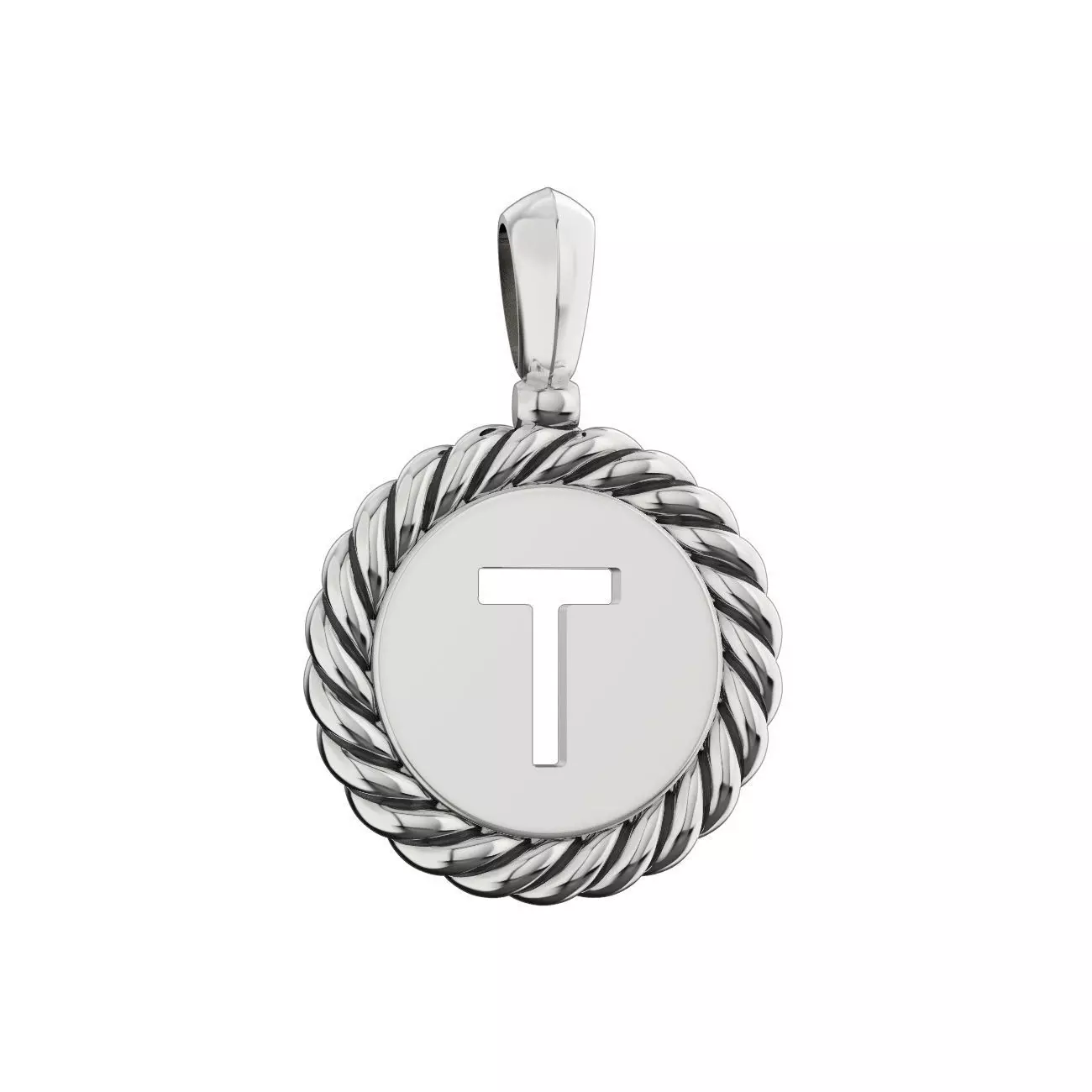 N175 T letter pendant in sterling silver 3D print model_0