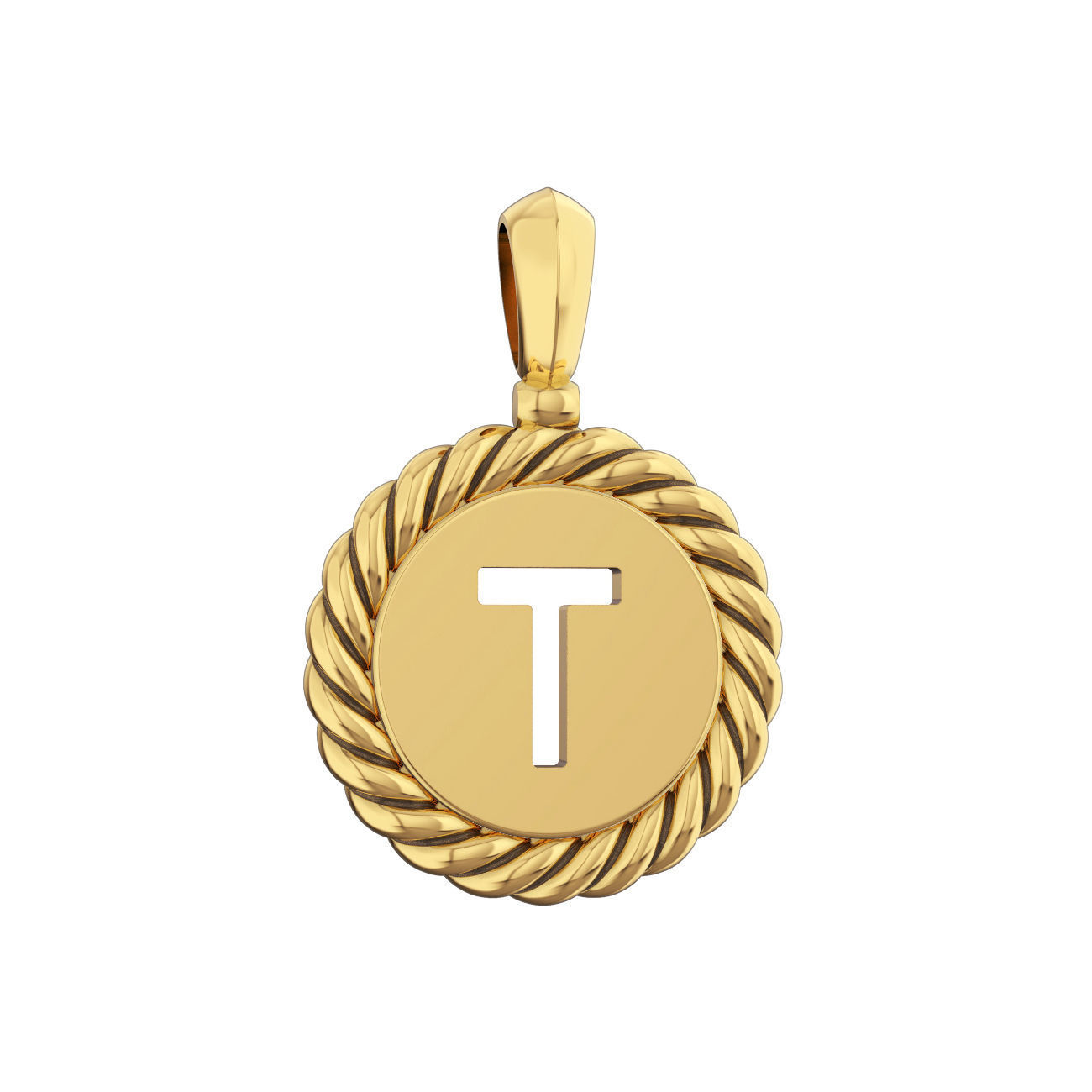 N175 T letter pendant in sterling silver 3D print model_1