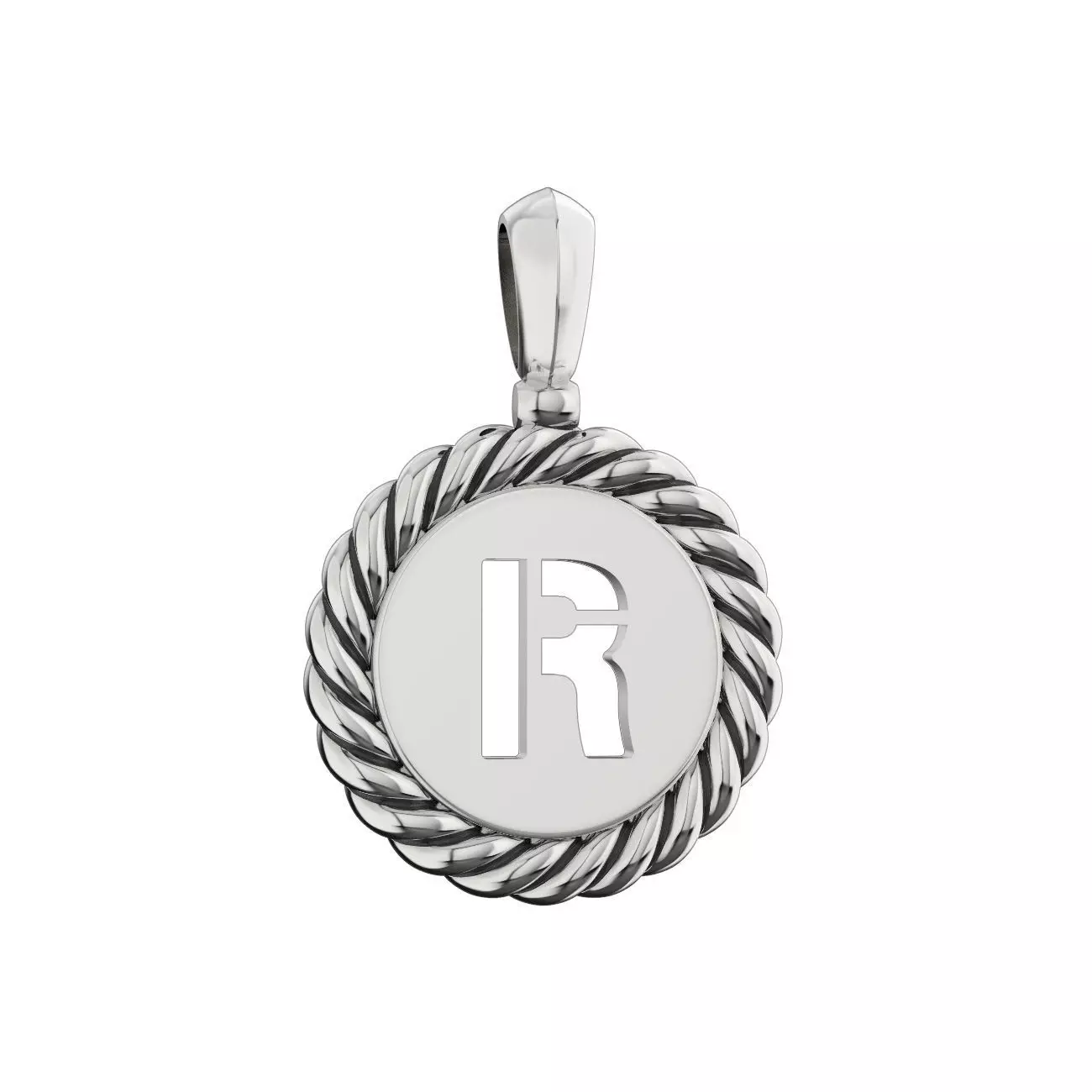 N175 R sterling silver pendant with letter 3D print model_0