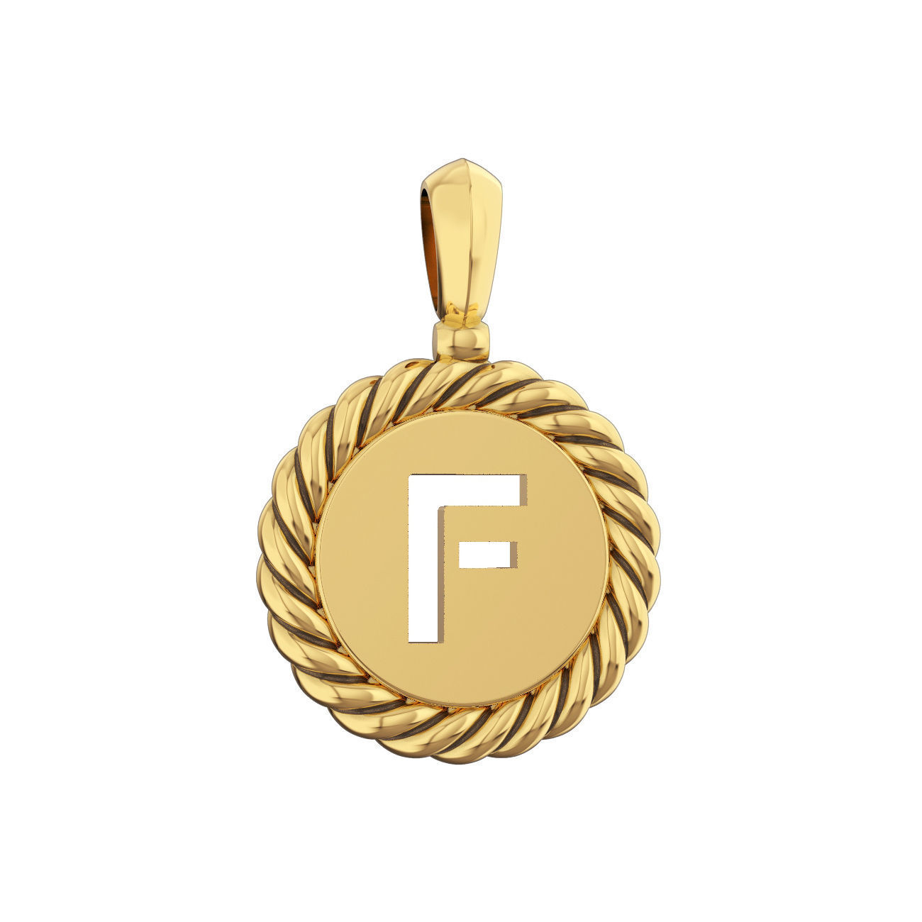 N175 F sterling silver pendant with letter 3D print model_1