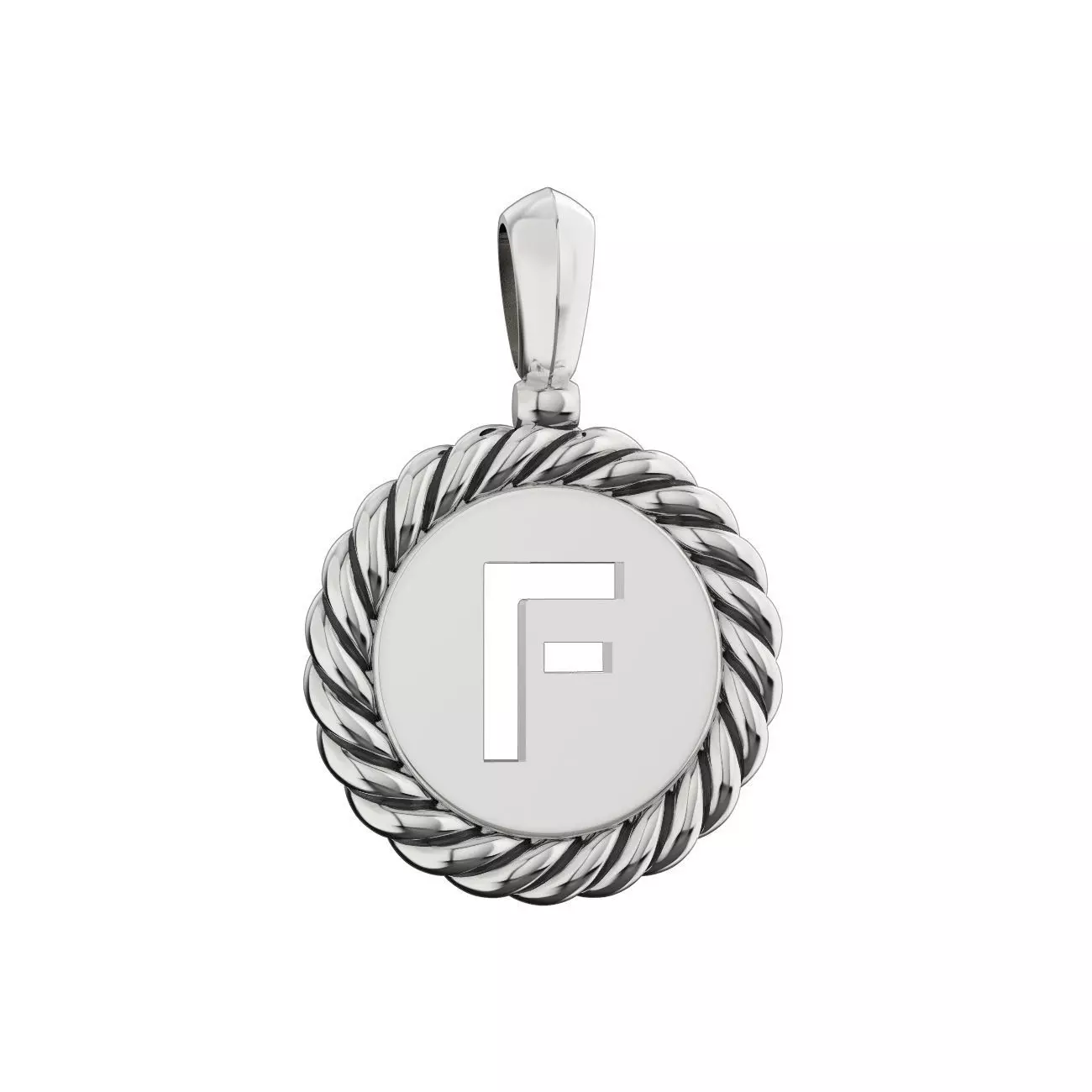 N175 F sterling silver pendant with letter 3D print model_0