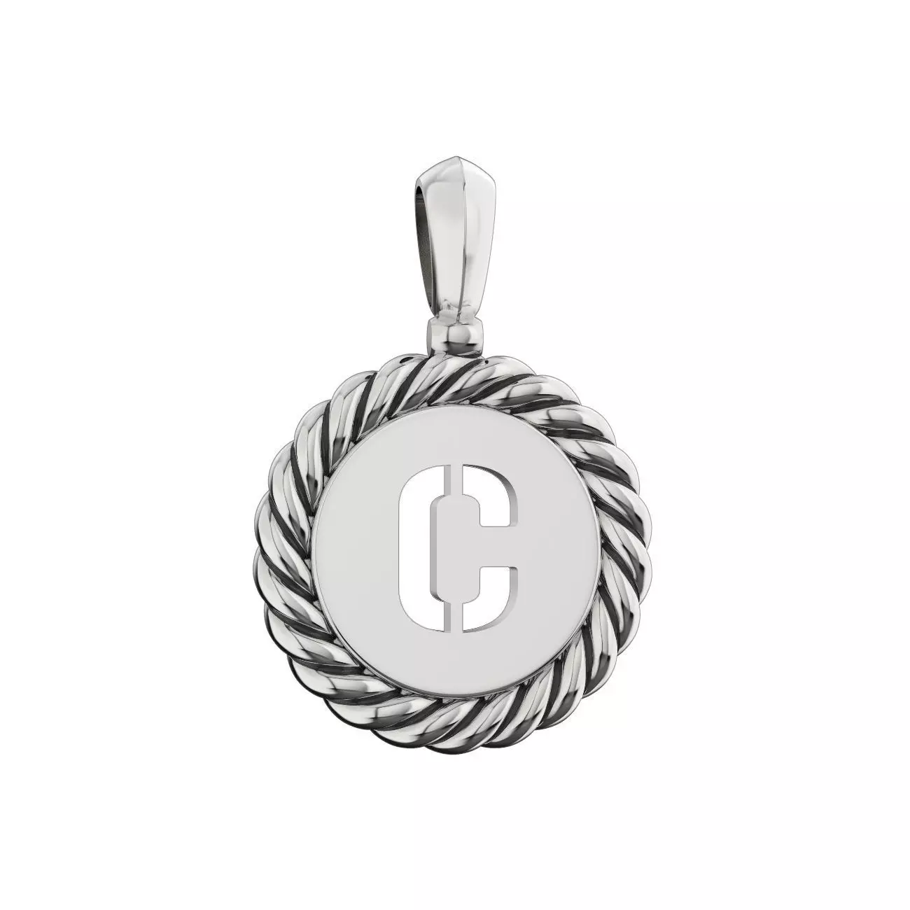 N175 C sterling silver pendant with letter 3D print model_0