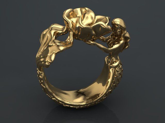 Mermaid flower Ring 3D print model 3D print model_2