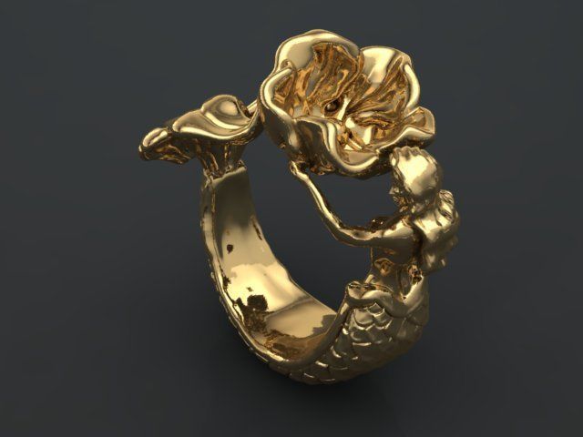 Mermaid flower Ring 3D print model 3D print model_3