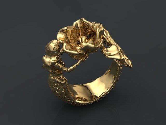 Mermaid flower Ring 3D print model 3D print model_4