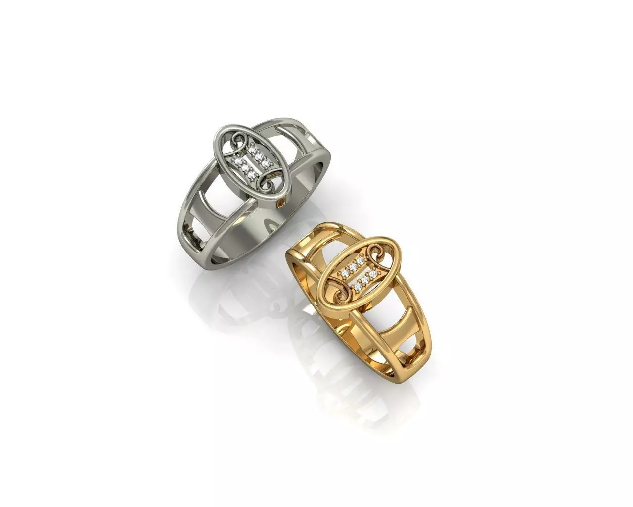 Ring gold and silver with diamonds 3D print model_0