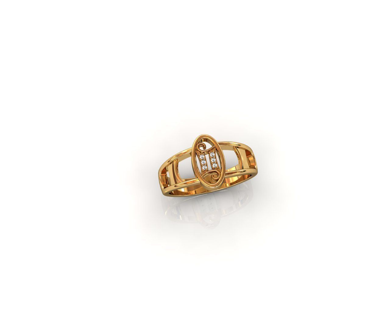 Ring gold and silver with diamonds 3D print model_2