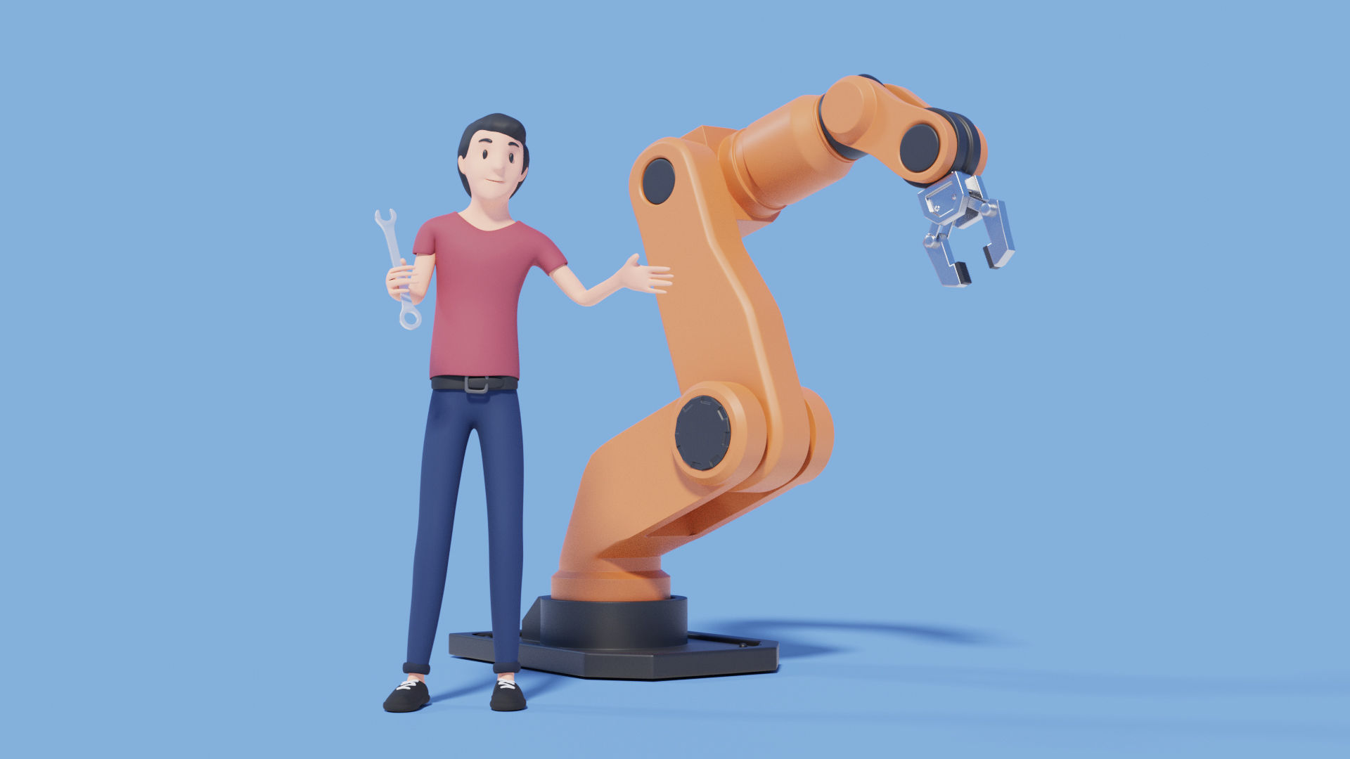 Rigged Robot arm Low-poly 3D model_5