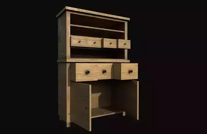 Wood Cabinet Low-poly 3D model