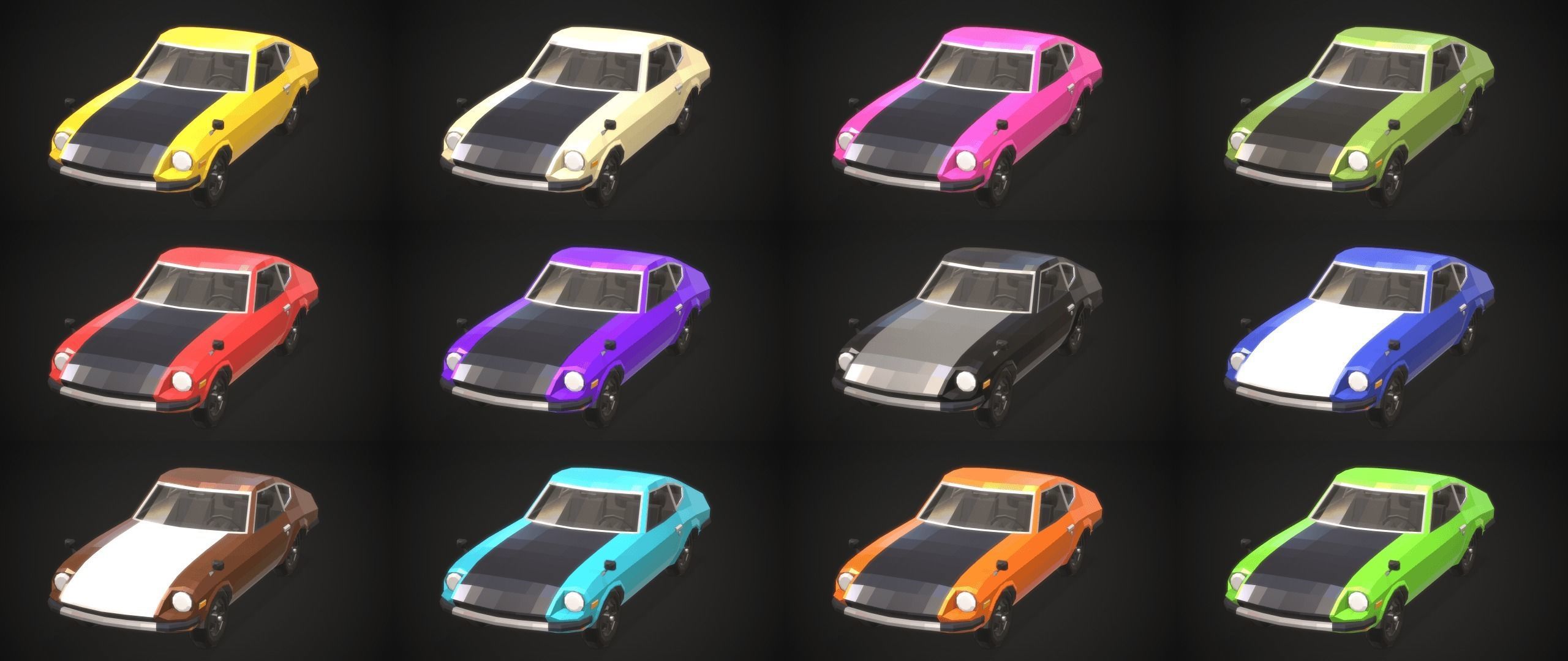 Low-Poly Retro Sports Car 01 Low-poly 3D model_14