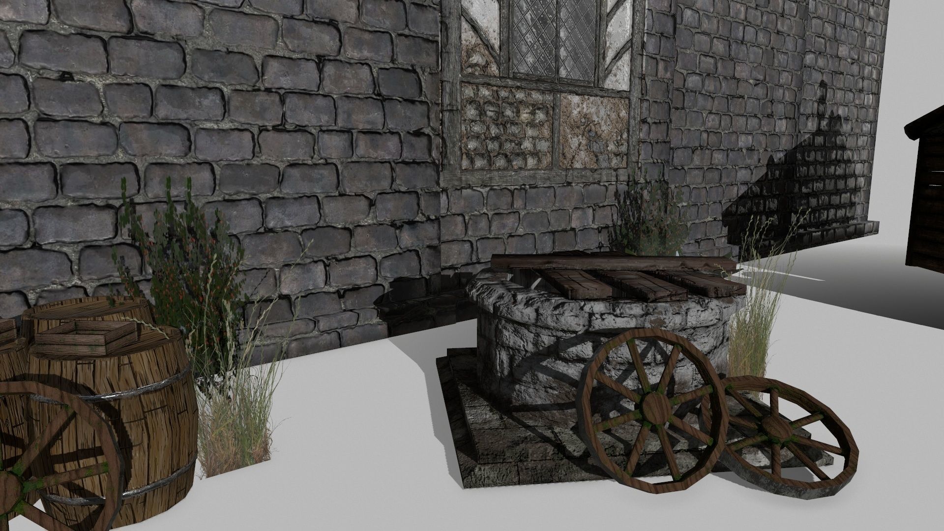 Medieval Set old castle with wooden fence Low-poly 3D model_2