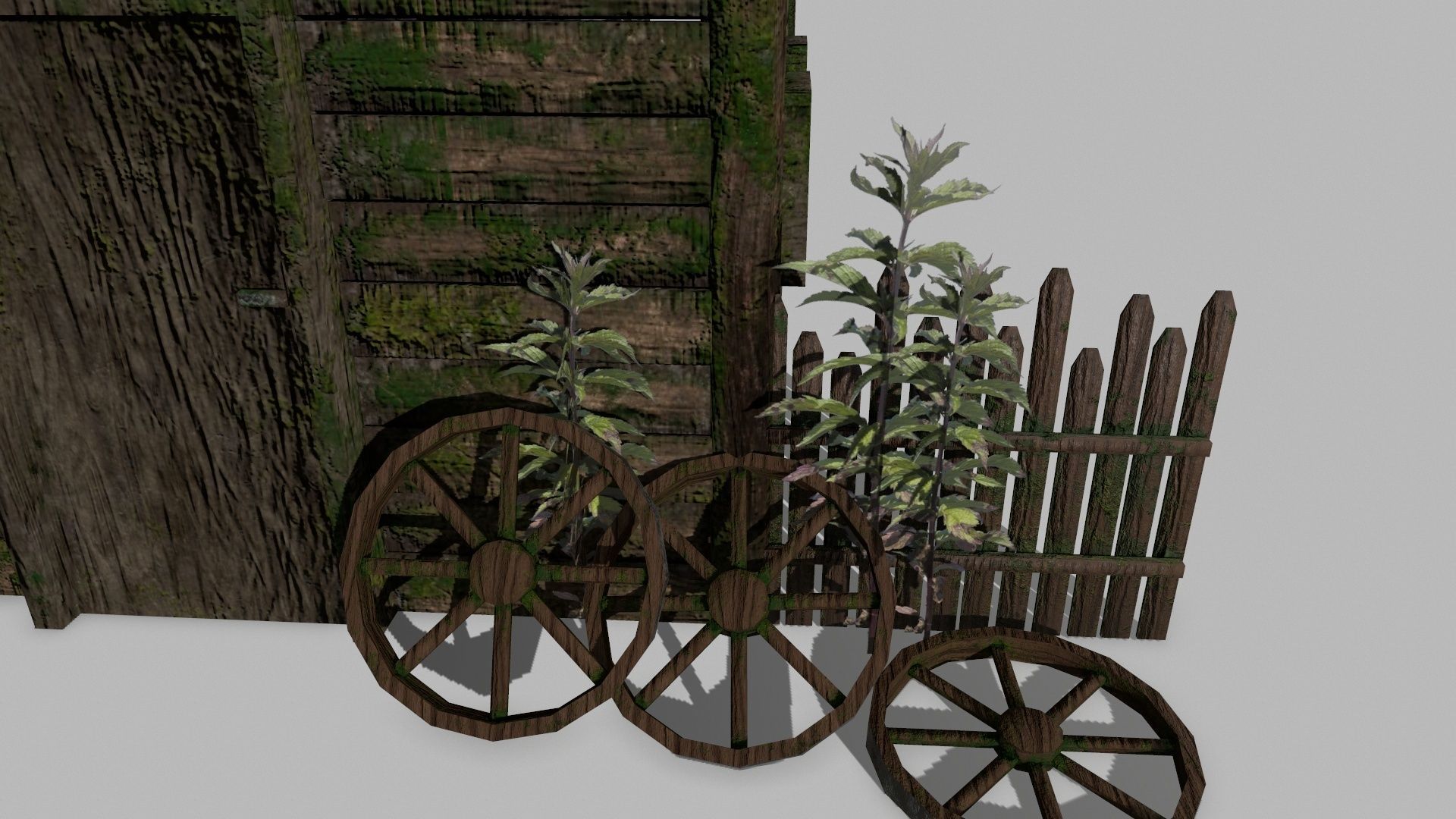 Medieval Set old castle with wooden fence Low-poly 3D model_12