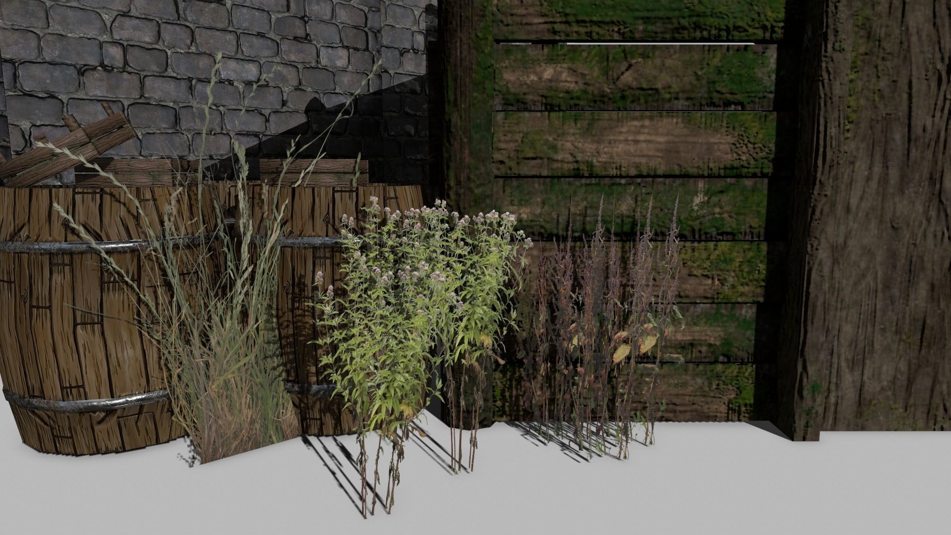 Medieval Set old castle with wooden fence Low-poly 3D model_11