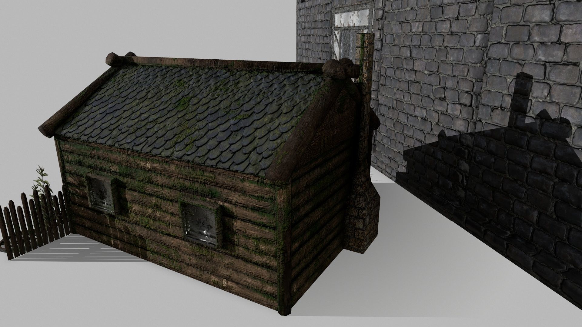 Medieval Set old castle with wooden fence Low-poly 3D model_6