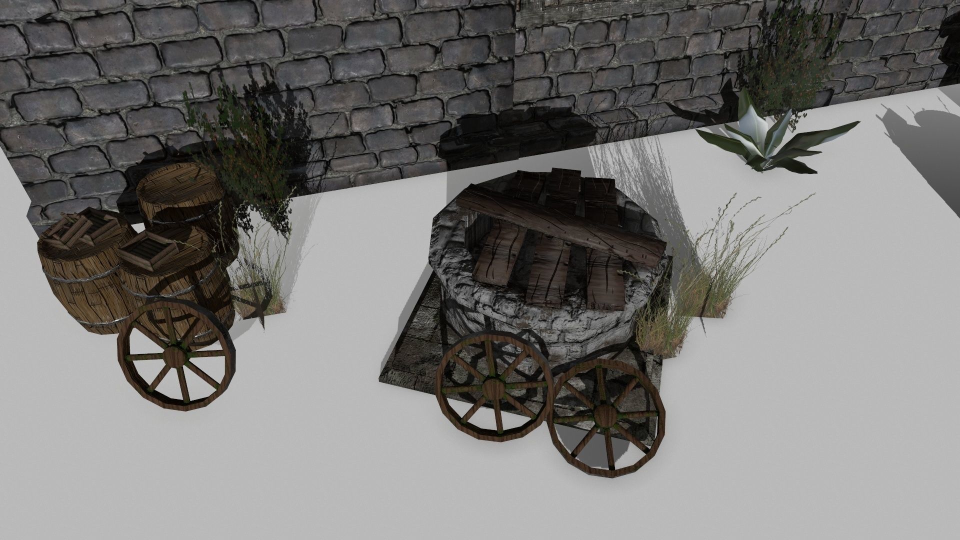 Medieval Set old castle with wooden fence Low-poly 3D model_8