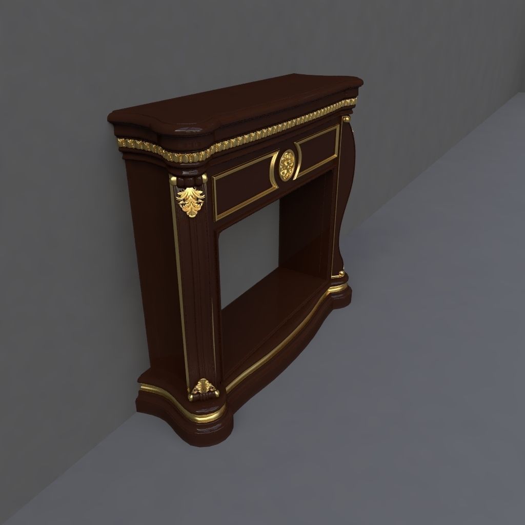 kamin ornate fireplace with gold trim 3D model_1