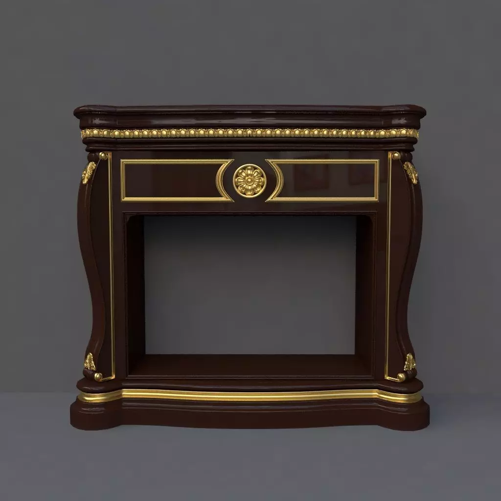 kamin ornate fireplace with gold trim 3D model_0