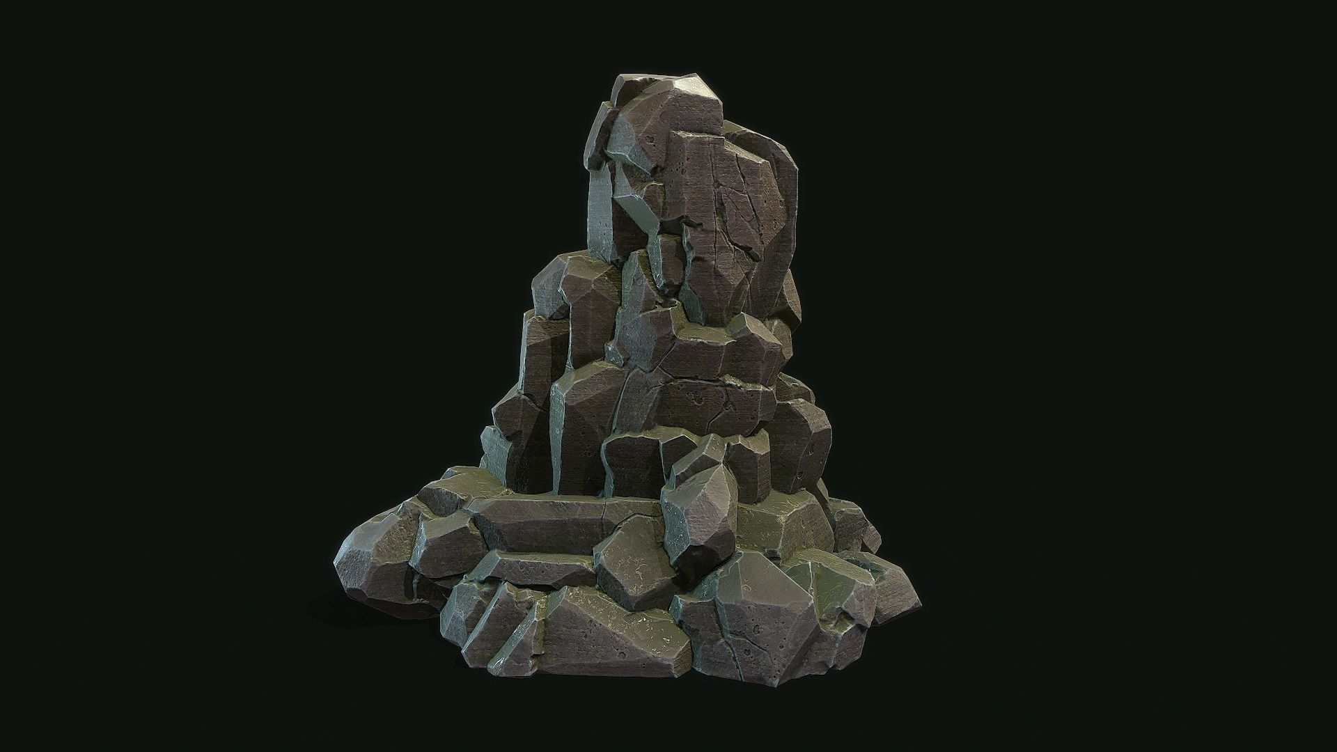Stylized Gray Stone moss Collection PBR  Low-poly 3D model_2
