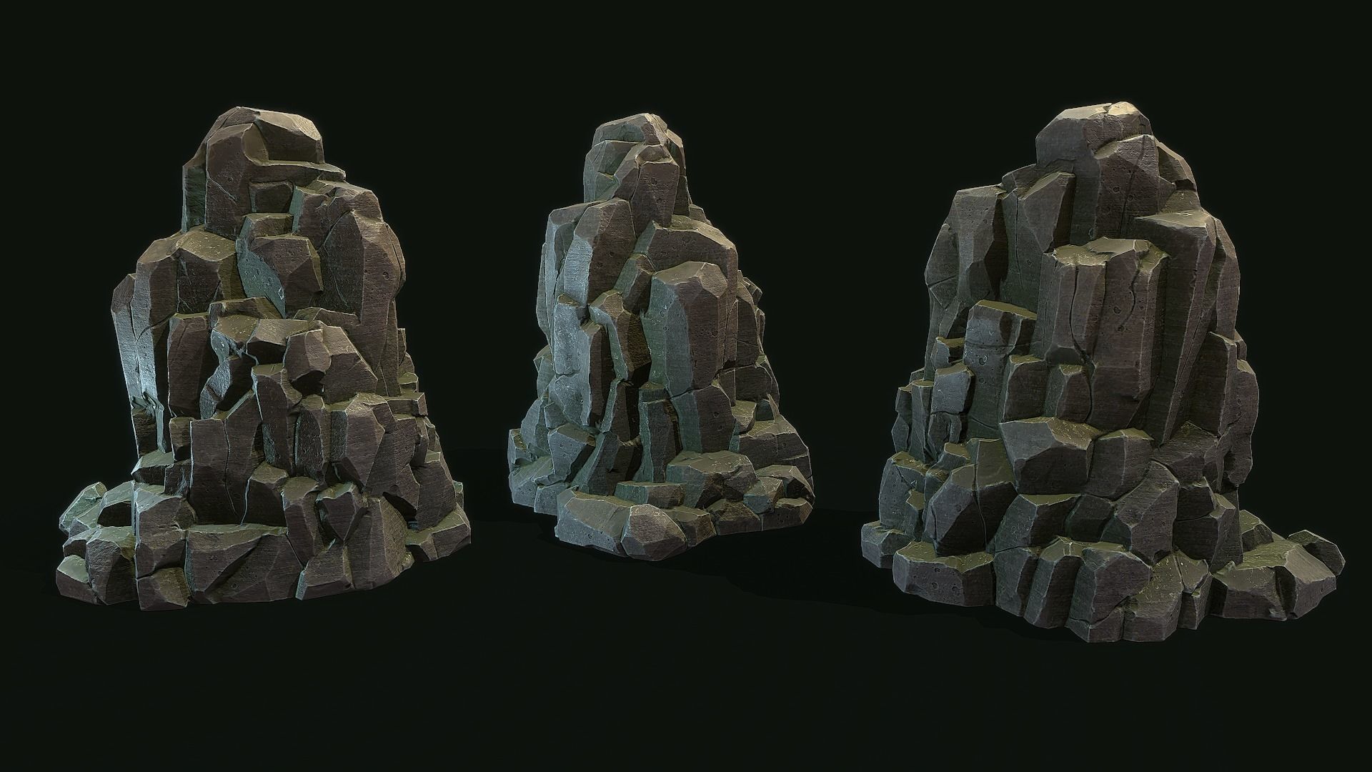 Stylized Gray Stone moss Collection PBR  Low-poly 3D model_12