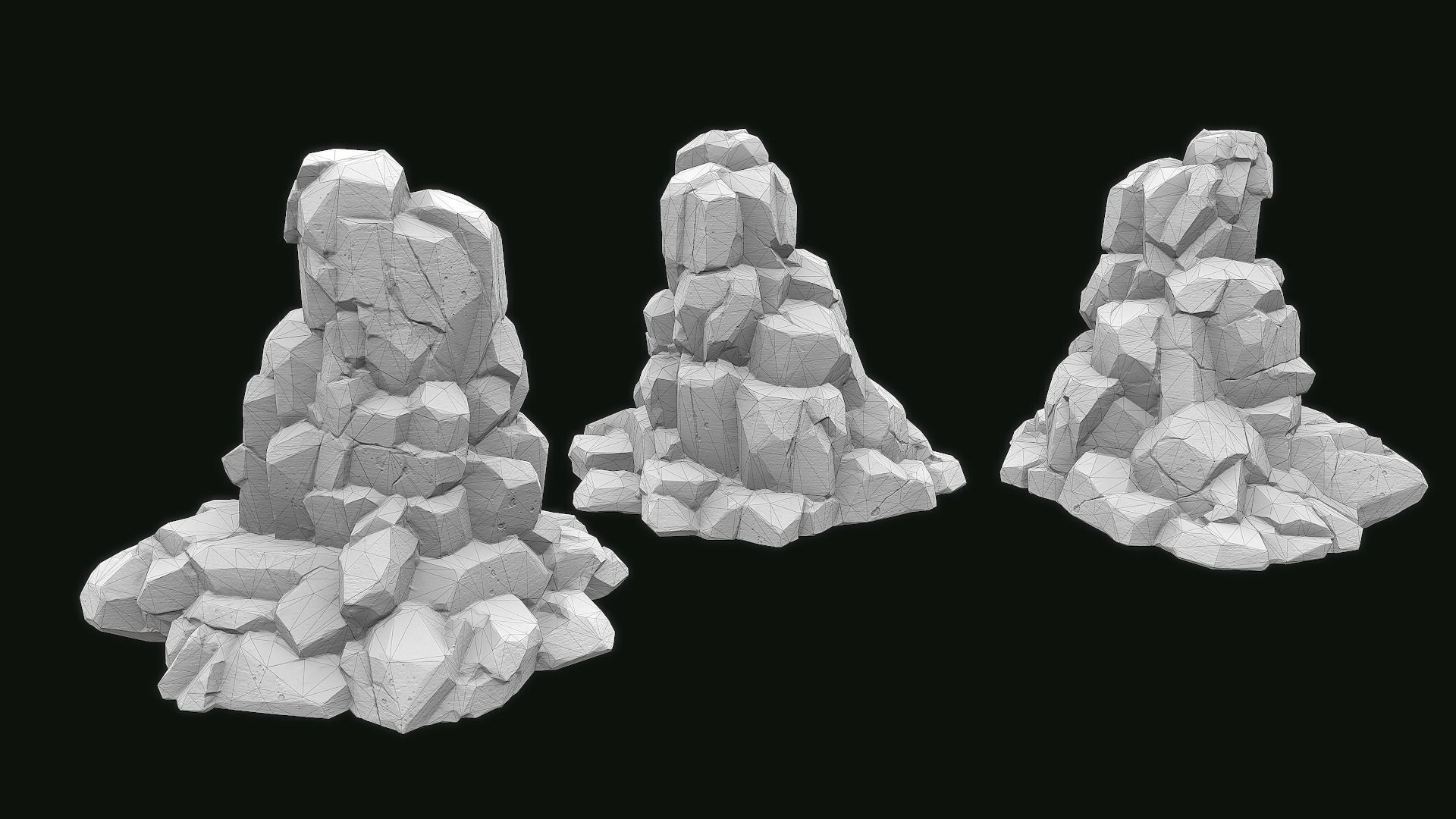 Stylized Gray Stone moss Collection PBR  Low-poly 3D model_18