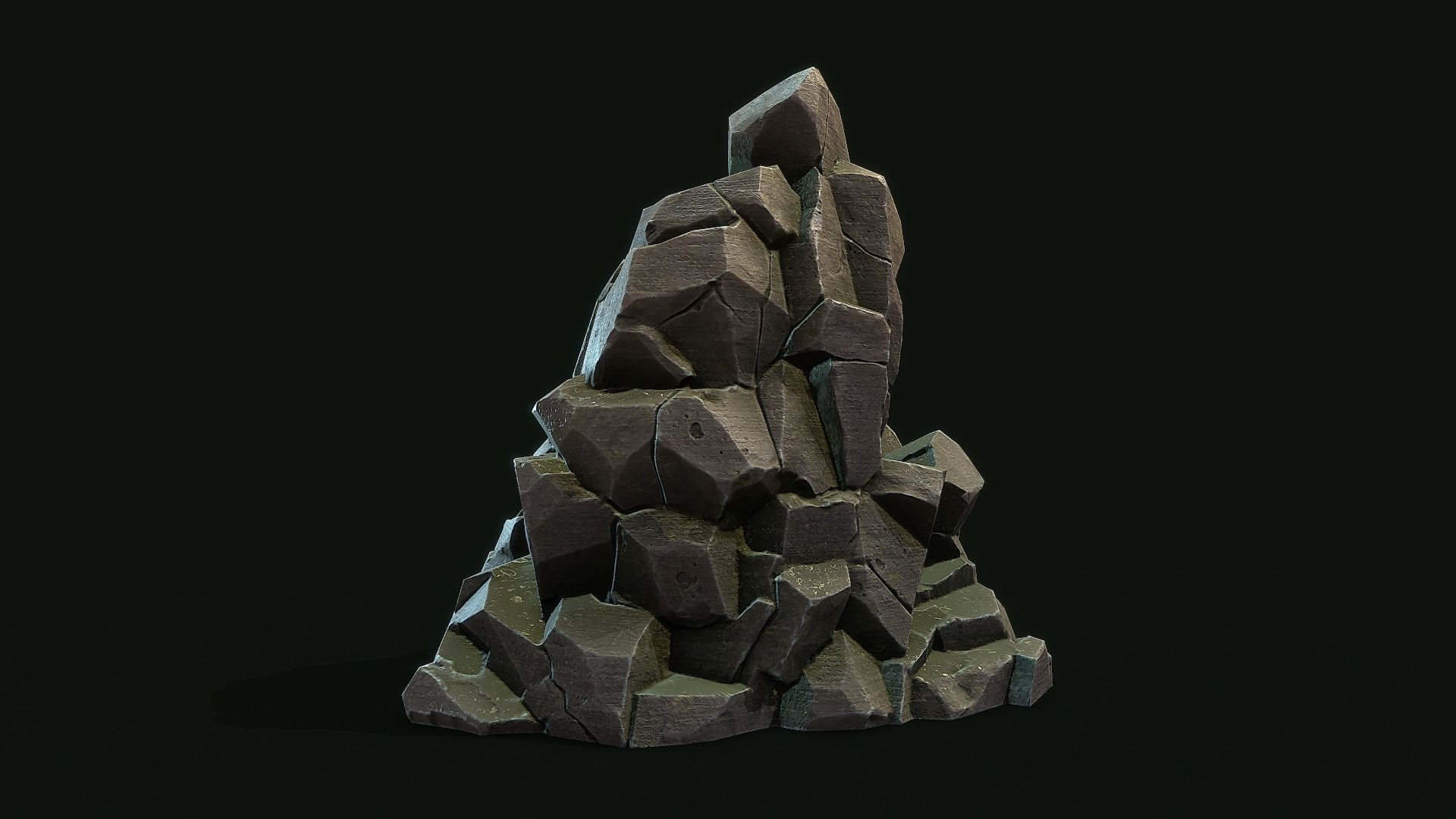 Stylized Gray Stone moss Collection PBR  Low-poly 3D model_7