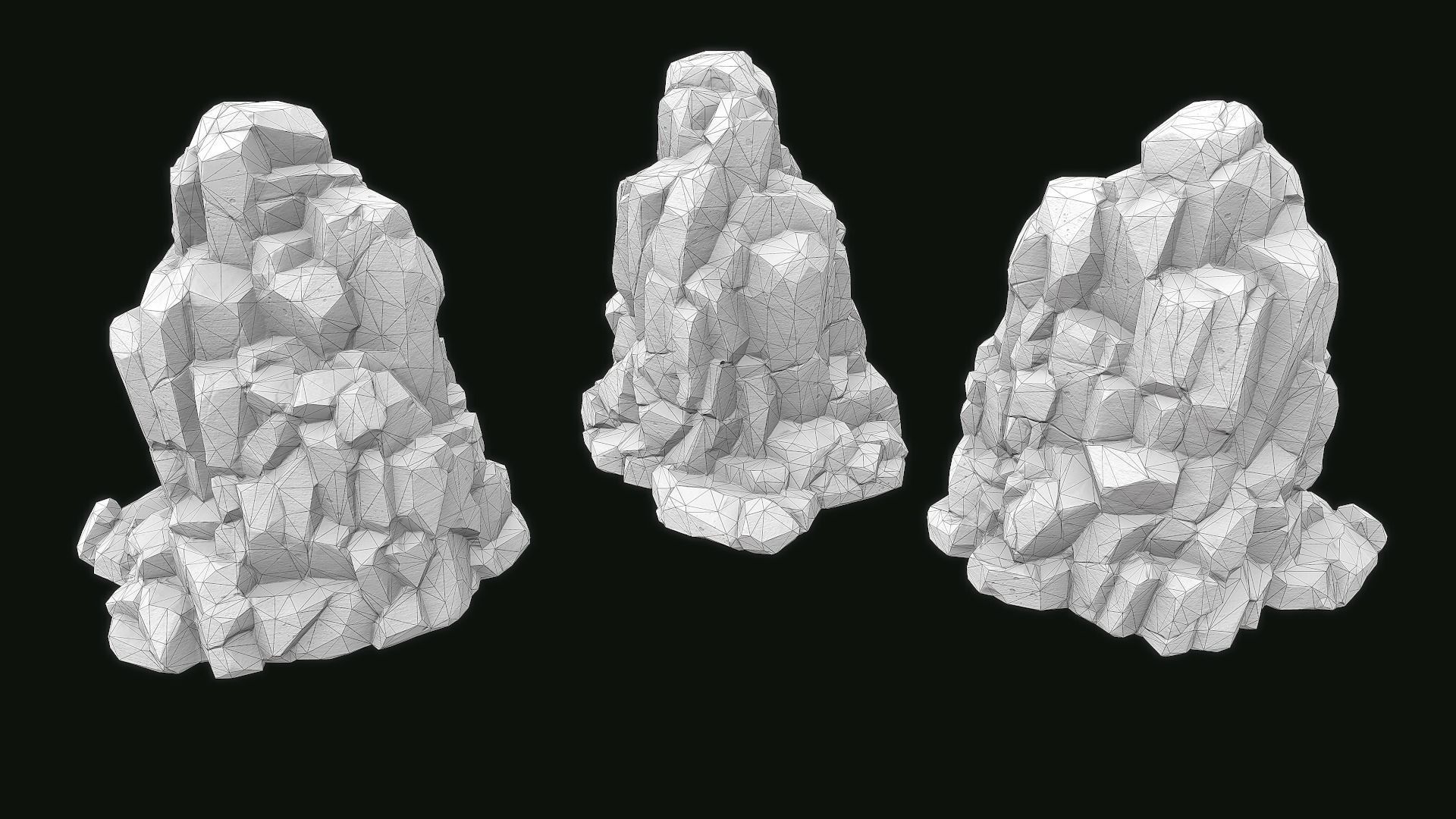 Stylized Gray Stone moss Collection PBR  Low-poly 3D model_19